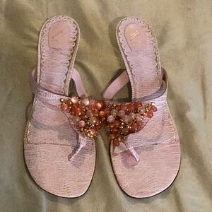 J Vincent Vintage Blush Sandals w/ Bead & Chain Embellishments